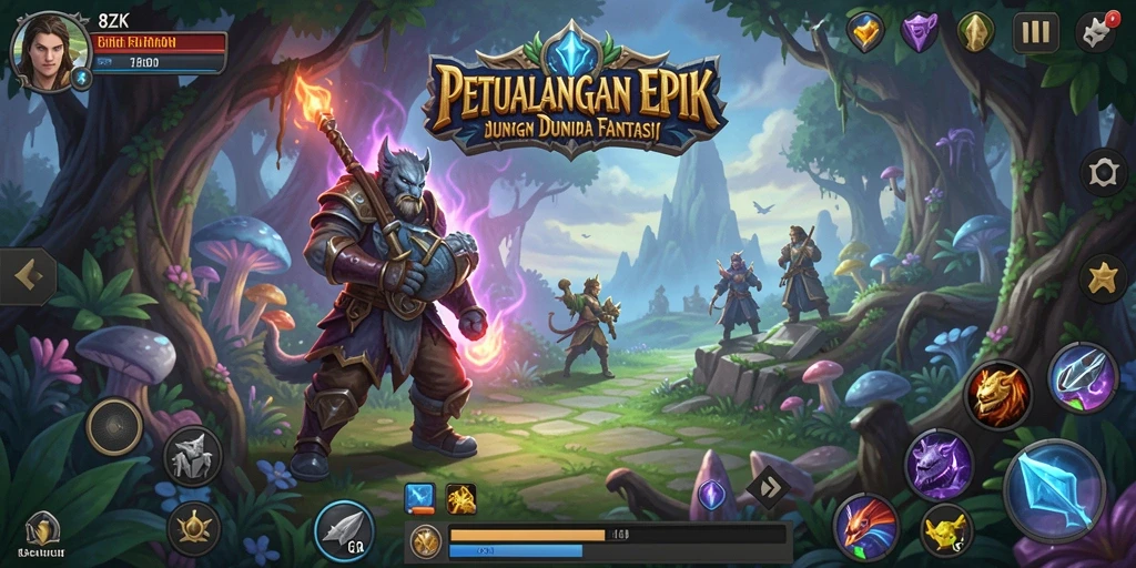 Screenshot 8ZK menampilkan pertarungan epik di dunia fantasi.
