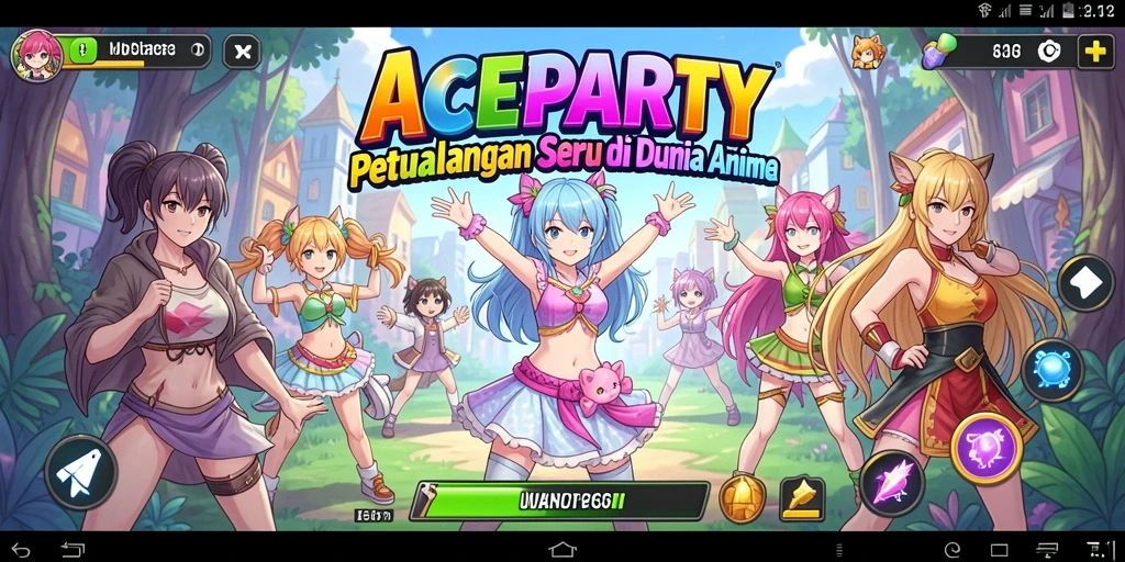 Tampilan gameplay yang menakjubkan dalam ACEPARTY dengan karakter Anime yang beragam.