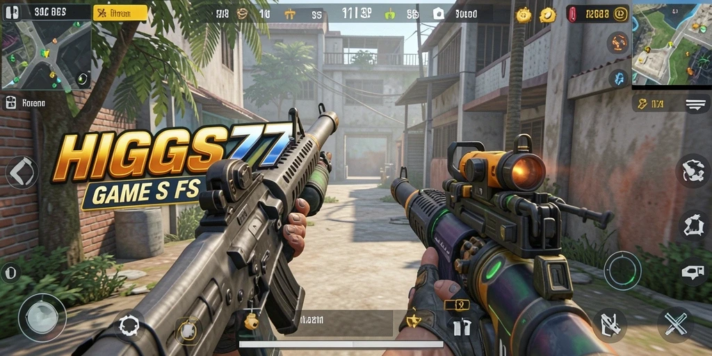 Screenshot menampilkan aksi seru dalam gameplay FPS HIGGS777.