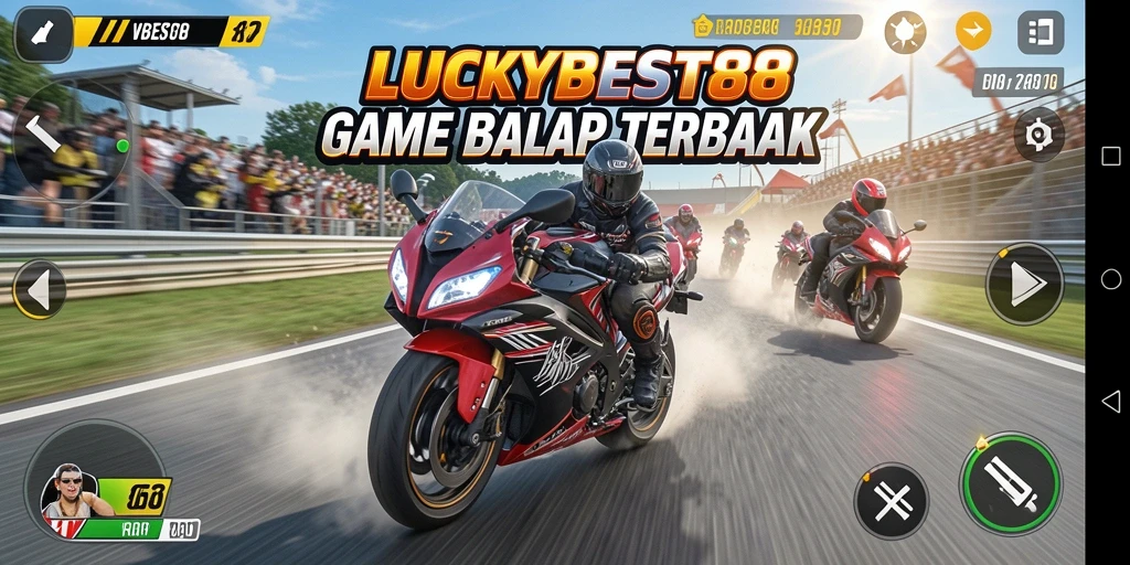 Tampilan gameplay seru dari LUCKYBEST88 saat balapan motor.