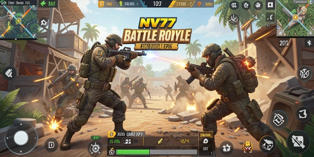 Screenshot gameplay NV77 yang menunjukkan aksi pertarungan Battle Royale.