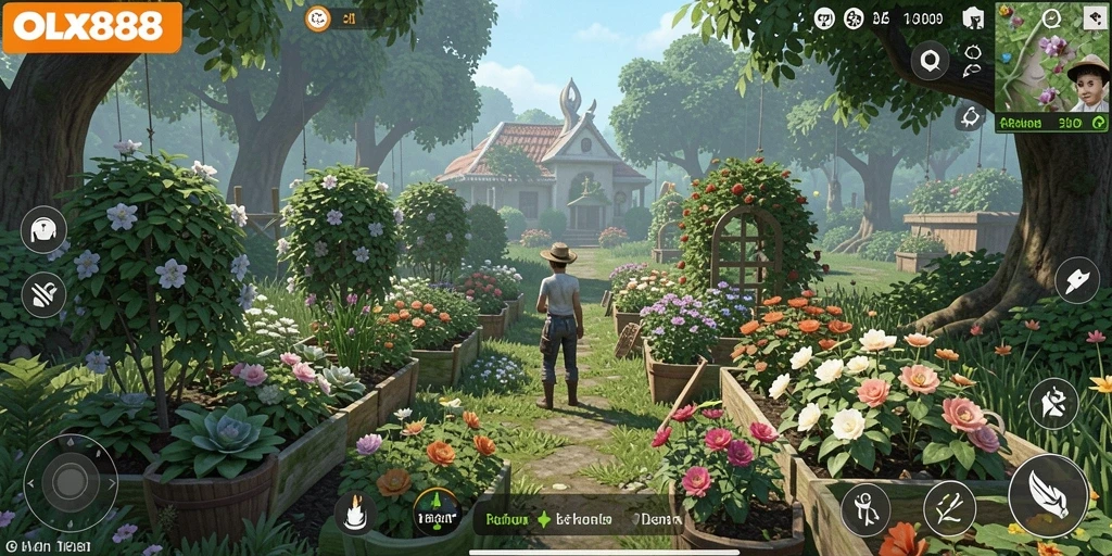 Gameplay seru OLX888 menampilkan aktivitas bertani yang menarik dan interaksi sosial.