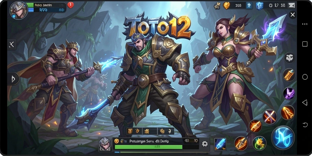 Screenshot gameplay TOTO12 yang memperlihatkan aksi pertempuran seru di dunia fantasi.